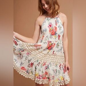 Anthropologie Floral Midi Dress - Cream and Pink